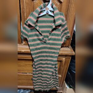 Jolie & Joy Size Large Green And Pink Striped Polo Dress
